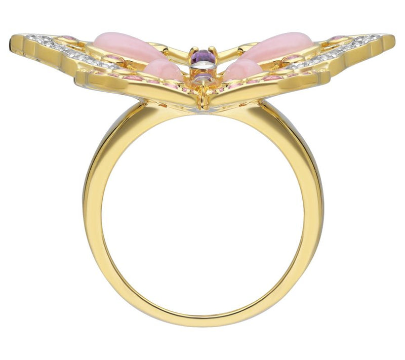 Ariva 18K Gold Clad Pink Multi-Gemstone Butterf ly Ring — View 2