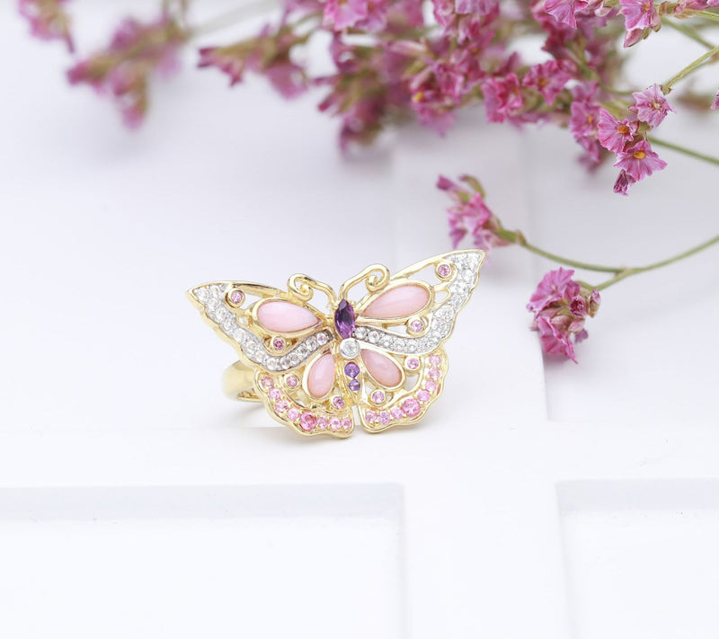 Ariva 18K Gold Clad Pink Multi-Gemstone Butterf ly Ring — View 4