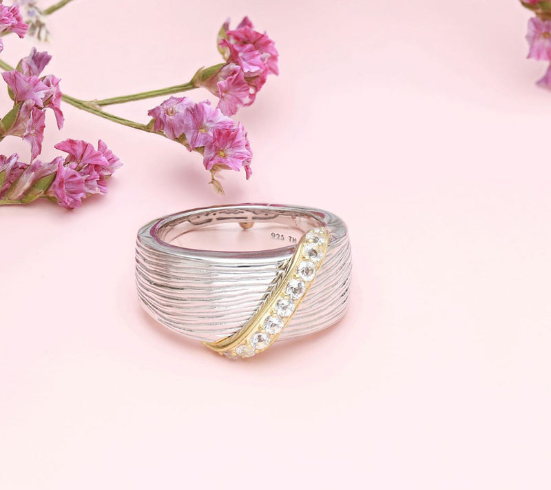 Ariva Sterling Silver & 18K Clad White Topaz Silk Band Ring — View 4