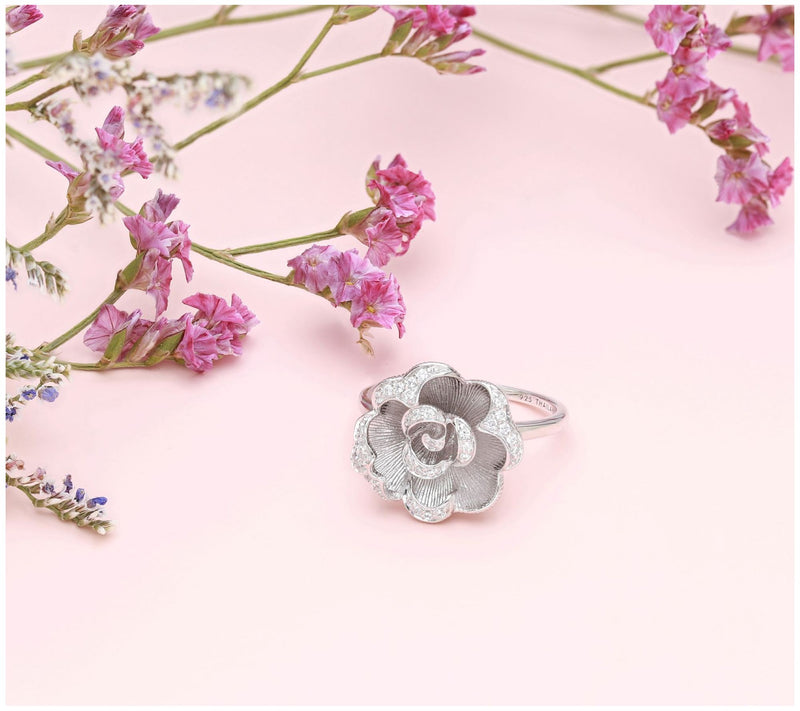 Ariva Sterling Silver White Topaz Accent Rose Ring — View 4