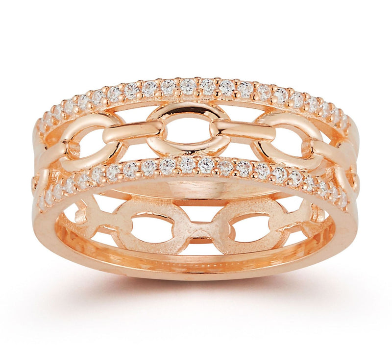 Sterlina Silver Pave Triple Stack Chain Ring, Sterling Silver — View 2
