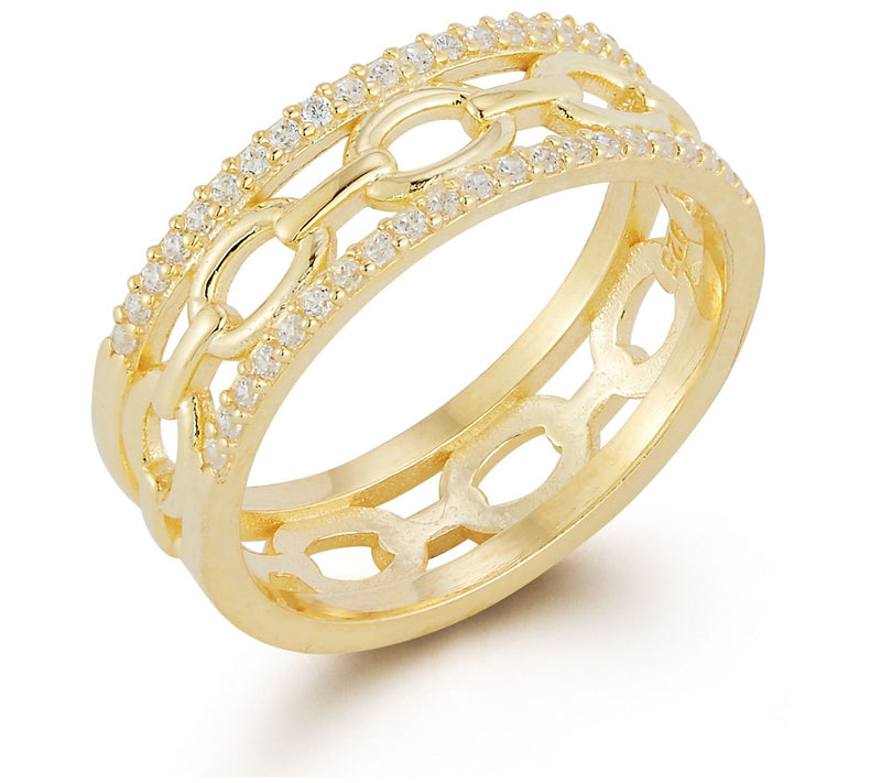 Sterlina Silver Pave Triple Stack Chain Ring, Sterling Silver — View 4