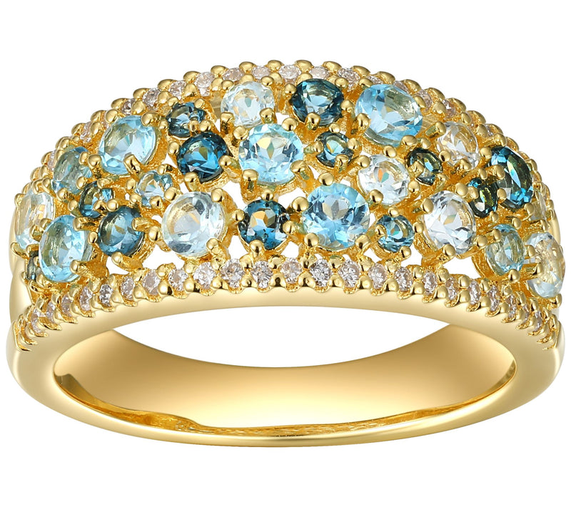 LuxLab Diamonds Lab Grown & Blue Topaz Ring, 18K Gold Plated — Main view