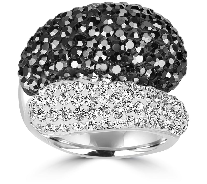 Steel By Design Black & White Crystal Bypass Ring — Main view