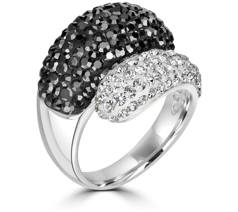 Steel By Design Black & White Crystal Bypass Ring — View 4