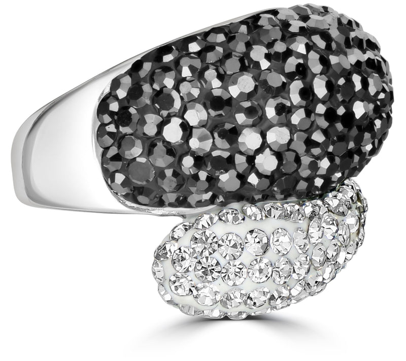 Steel By Design Black & White Crystal Bypass Ring — View 5