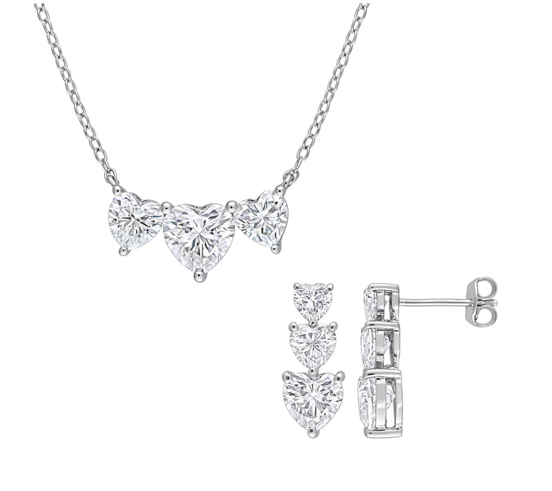 MoissanIce Moissanite Heart Earrings & Necklace Set, Sterling — Main view