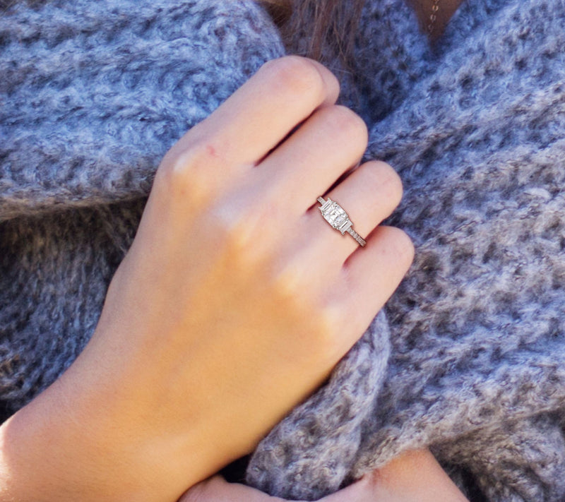 MoissanIce Moissanite 1.35 cttw 3-Stone Ring, Sterling Silver — View 7