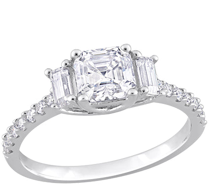 MoissanIce Moissanite 1.35 cttw 3-Stone Ring, Sterling Silver