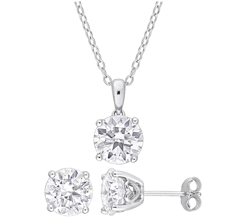 MoissanIce Moissanite Round Earrings & Necklace Set, Sterling — Main view