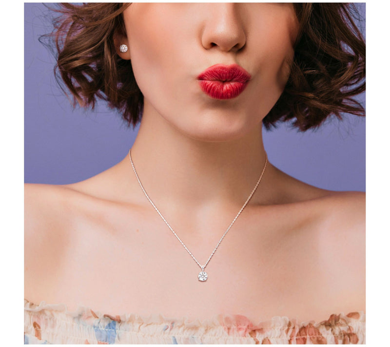 MoissanIce Moissanite Round Earrings & Necklace Set, Sterling — View 4