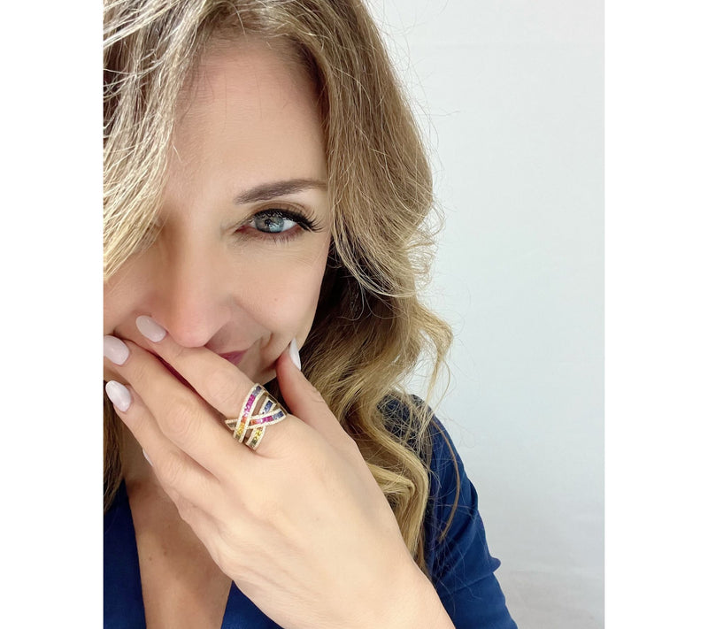 Effy Watercolors 14K Multi-Sapphire Gem & Diamond Highway Ring — View 4