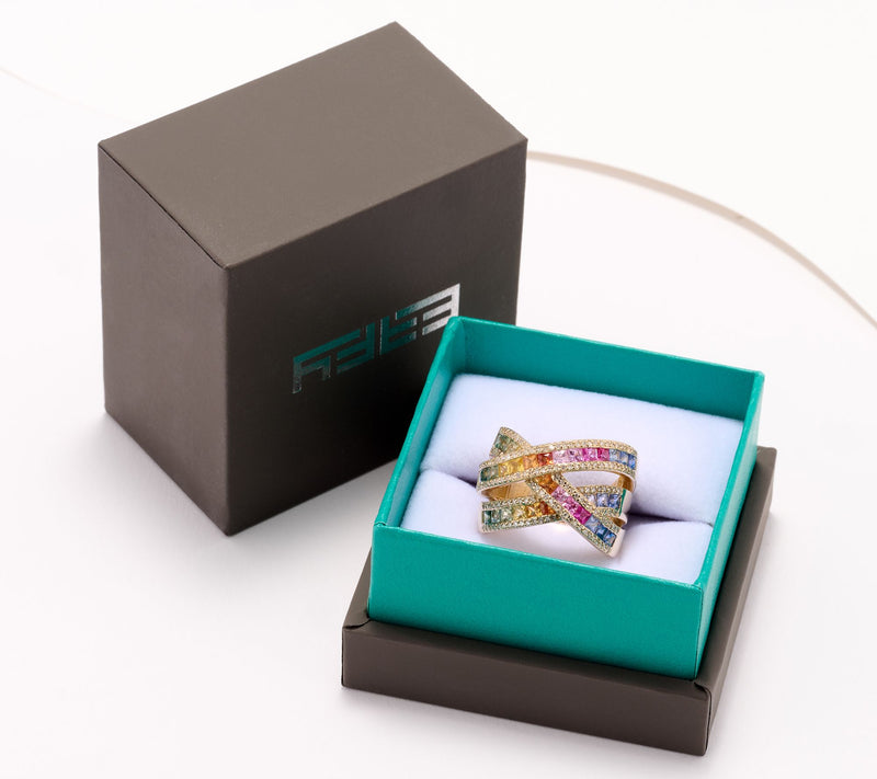 Effy Watercolors 14K Multi-Sapphire Gem & Diamond Highway Ring — View 3