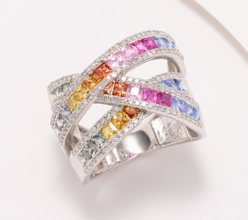 Effy Watercolors 14K Multi-Sapphire Gem & Diamond Highway Ring — View 9