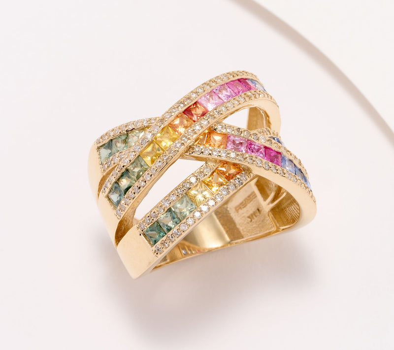 Effy Watercolors 14K Multi-Sapphire Gem & Diamond Highway Ring — Main view