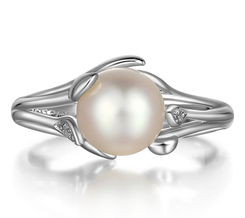 Diamonique Leafy Cultured Pearl Ring, Sterling Silver — View 4