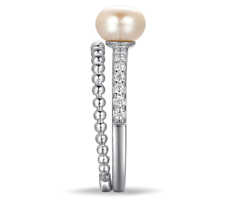 Diamonique Cultured Pearl Stackable Ring Set, Sterling Silver — View 5