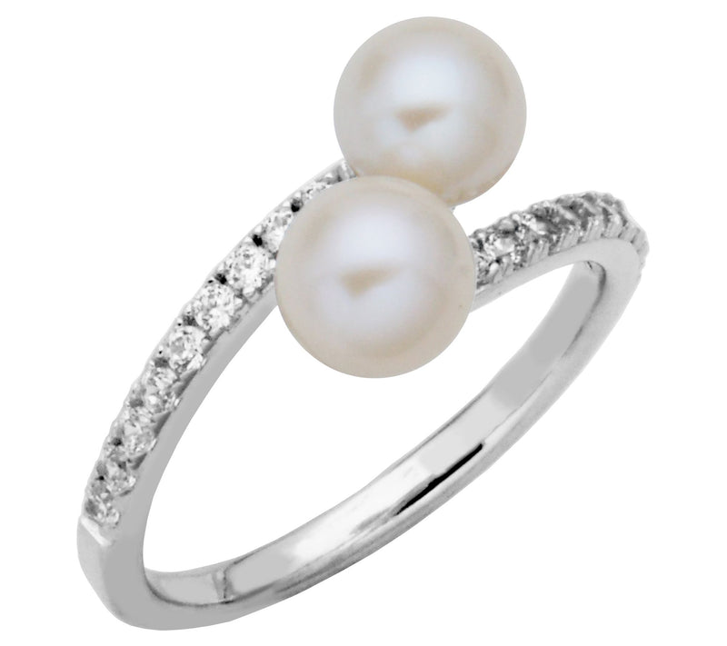 Diamonique Cultured Pearl Bypass Ring, Sterling Silver — View 4