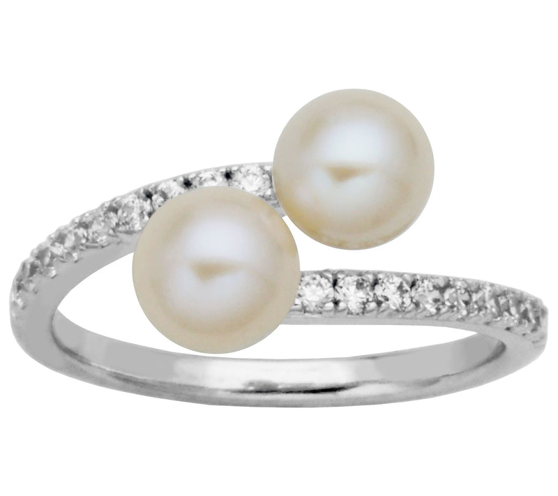 Diamonique Cultured Pearl Bypass Ring, Sterling Silver — Main view