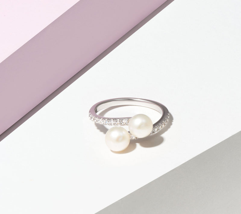 Diamonique Cultured Pearl Bypass Ring, Sterling Silver — View 7
