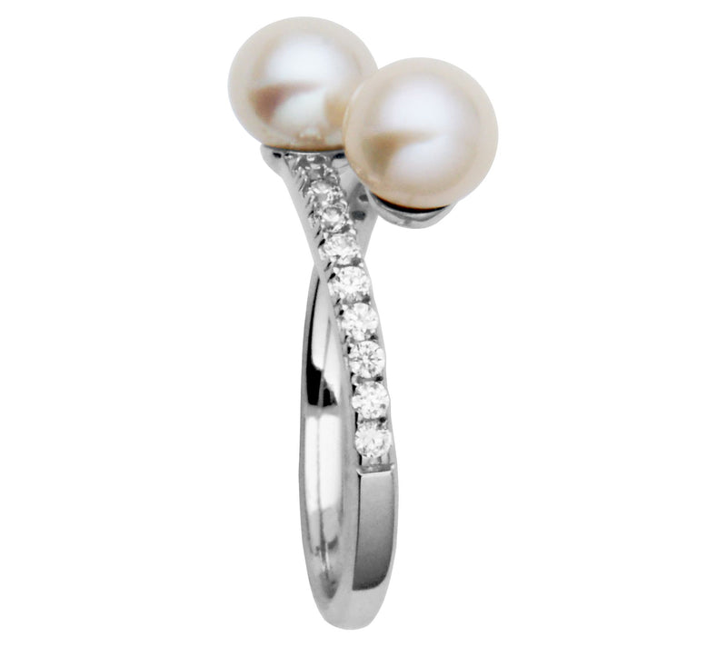 Diamonique Cultured Pearl Bypass Ring, Sterling Silver — View 6