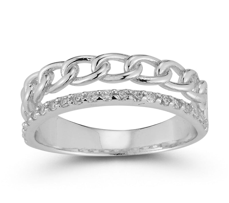 Sterlina Silver Pave Double Stack Curb Link Ring, Sterling — Main view