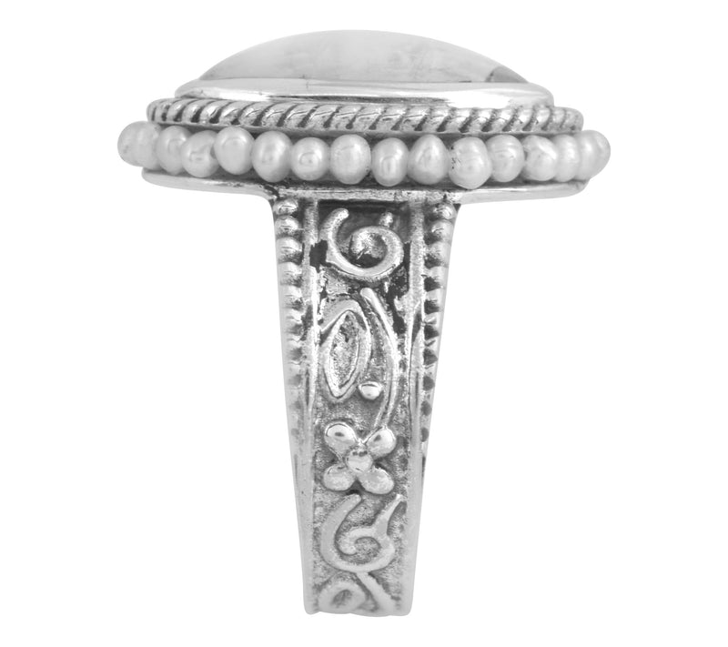 Artisan Crafted Sterling Moonstone & Cultured Pearl Ring — View 5