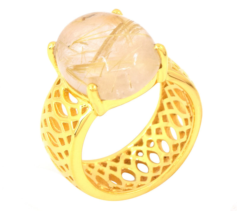 Affinity Gems Golden Rutile Quartz Solitaire Ring, Sterling — Main view