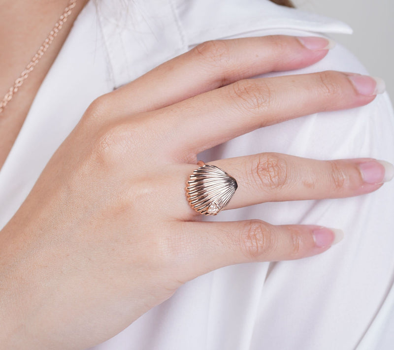 Goddaughters 14K Rose Gold Clad White Topaz Love Shell Ring — View 4