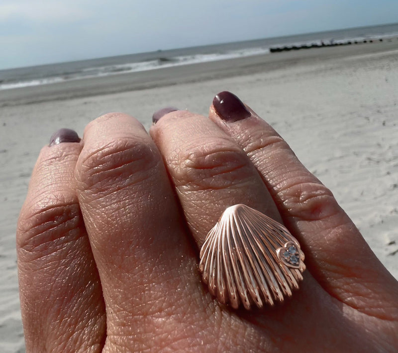 Goddaughters 14K Rose Gold Clad White Topaz Love Shell Ring — View 5