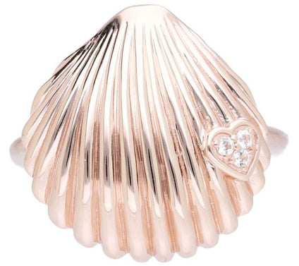 Goddaughters 14K Rose Gold Clad White Topaz Love Shell Ring