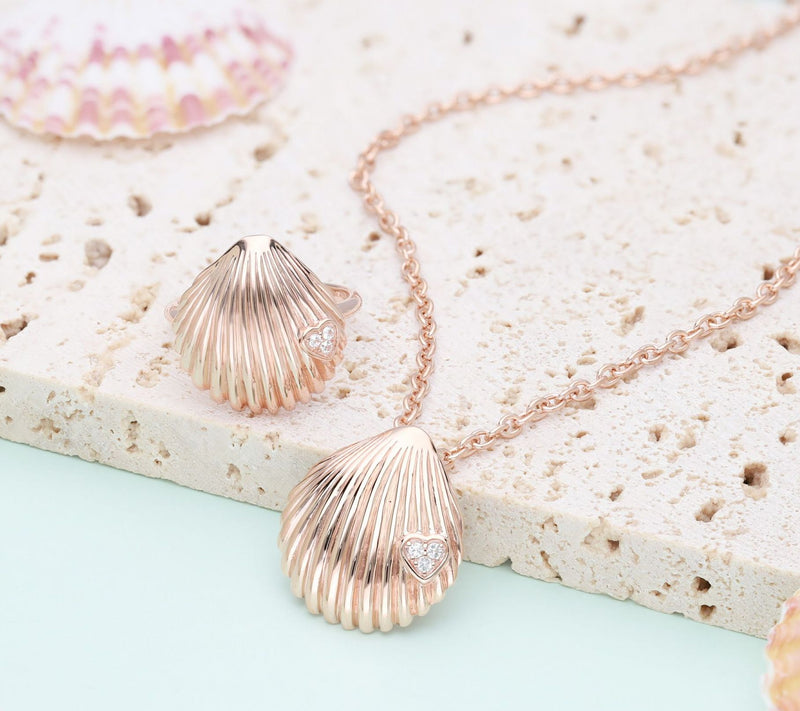 Goddaughters 14K Rose Clad White Topaz Love Shell Necklace — View 6