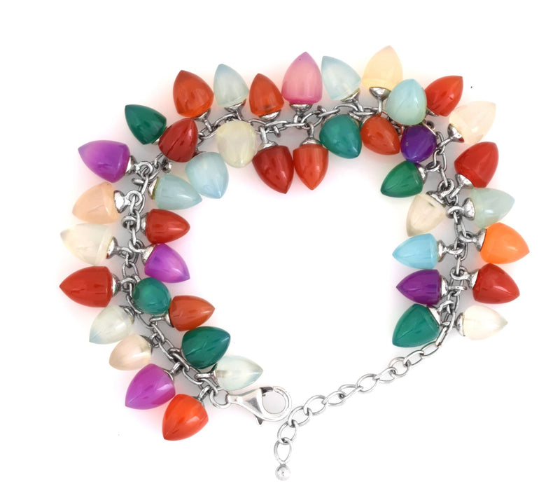 Sterling Silver Multi-Color Chalcedony Bead Bracelet — View 5
