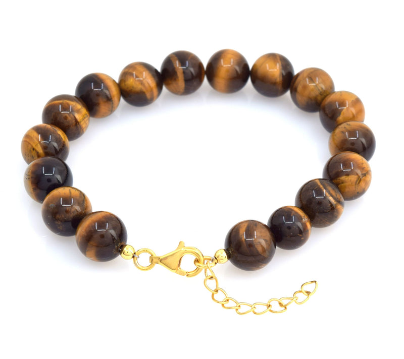 14K Gold Plated Tiger Eye Bead Bracelet — View 4