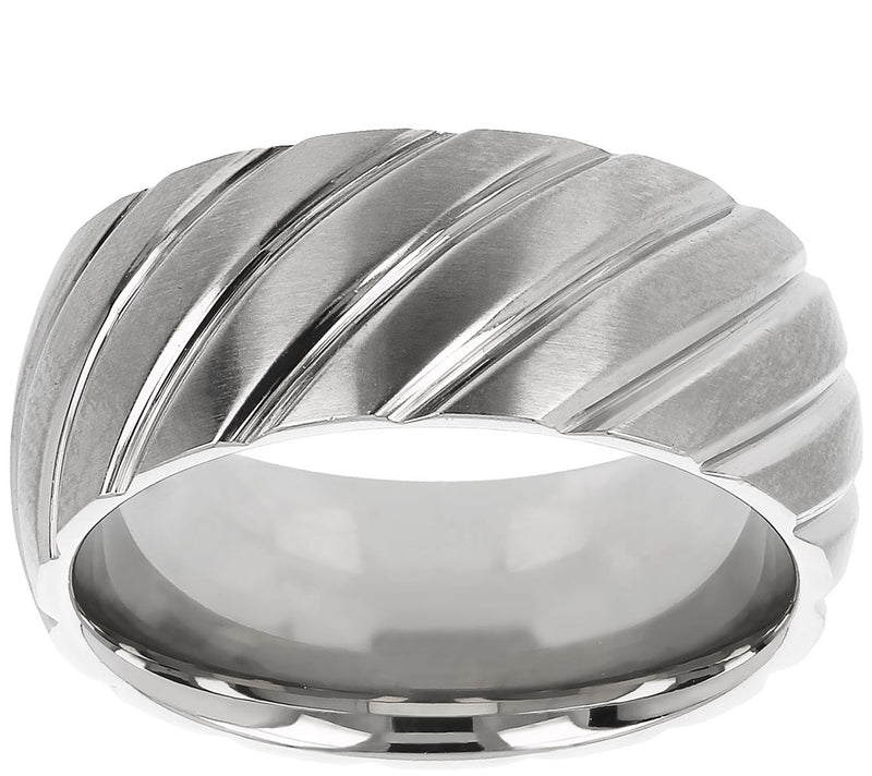 Steel by Design Satin Finished Diagonal Design Band Ring — Main view