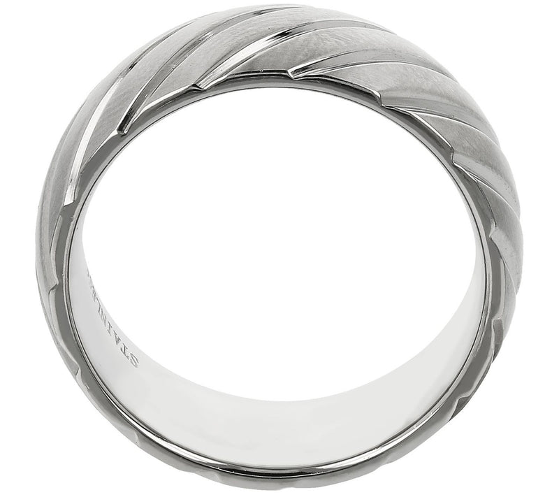 Steel by Design Satin Finished Diagonal Design Band Ring — View 4