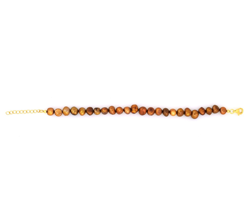 14K Gold Plated  Bronze Cultured Pearl Beaded Bracelet — View 6