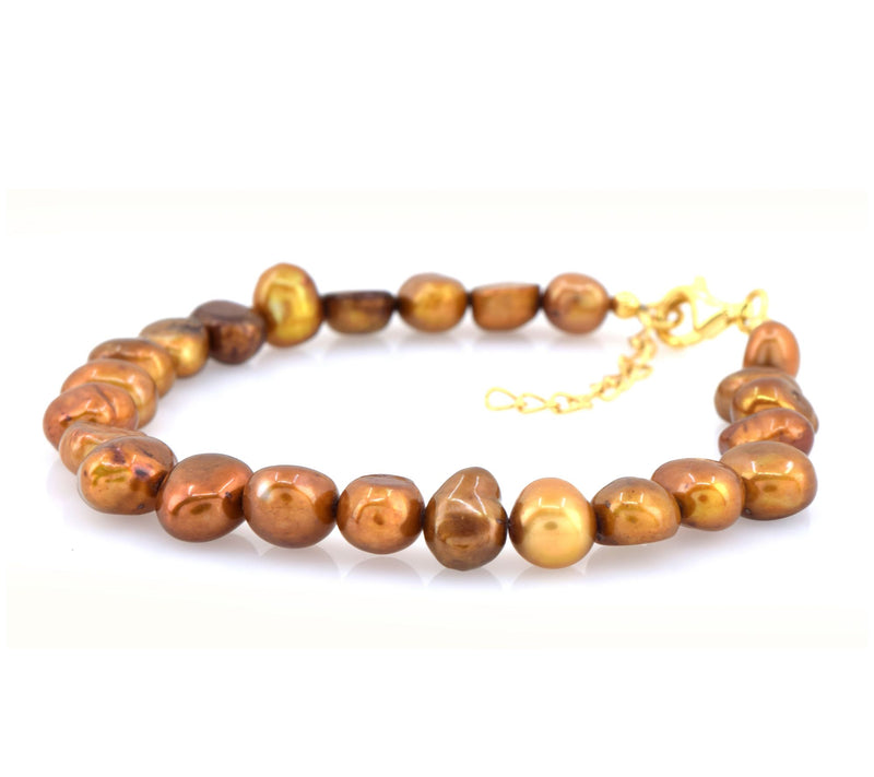 14K Gold Plated  Bronze Cultured Pearl Beaded Bracelet — View 4