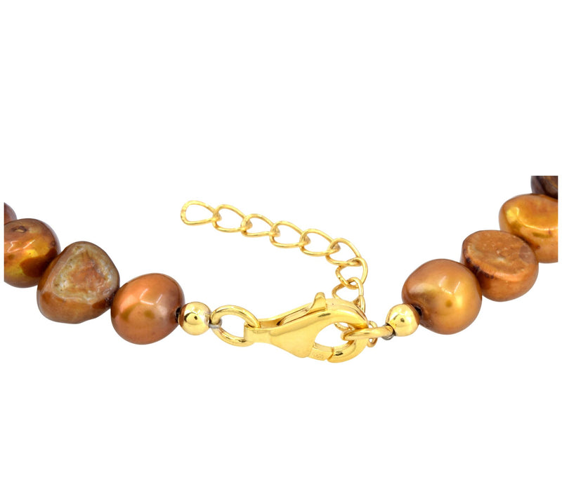 14K Gold Plated  Bronze Cultured Pearl Beaded Bracelet — View 5