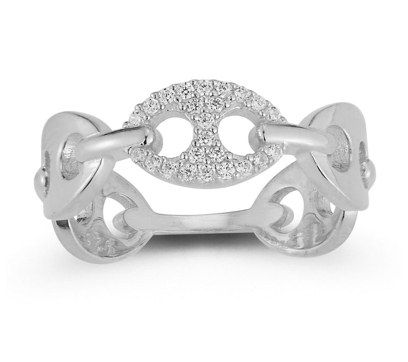 Sterlina Silver Pave Puffed Marine Link Band Ring, Sterling — View 3