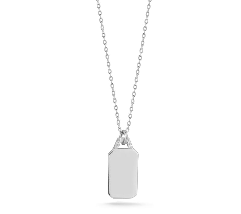 Sterlina Silver Pave Tag Penda nt w/ Chain, St erling — Main view
