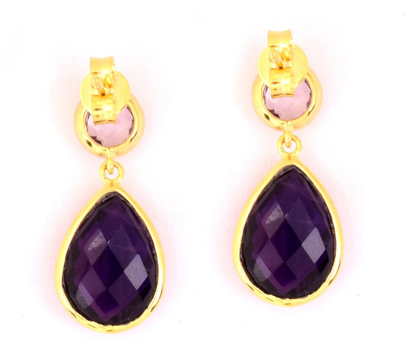 Affinity Gems Amethyst & Rose De France Earrings, 14K Plated — View 7