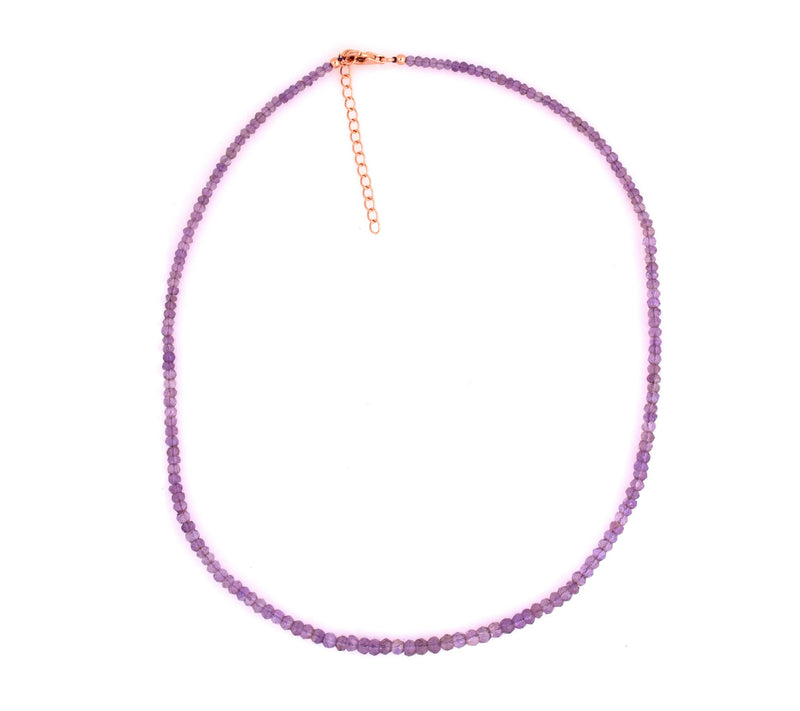 14K Rose Gold Plated Amethyst Rose De France Beaded Necklace — View 4