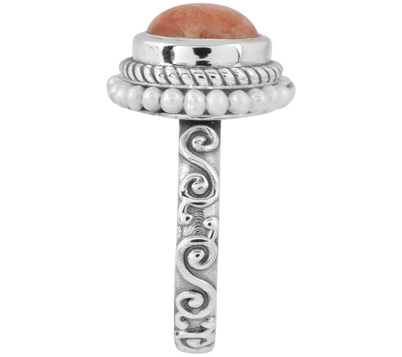Artisan Crafted Sterling Sunstone & Cultured Pe arl Halo Ring — View 5