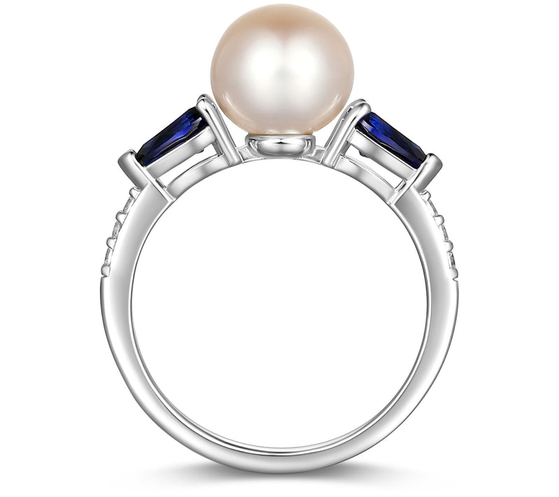 Diamonique Cultured Pearl & Created Sapphire Ring, Sterling — View 4
