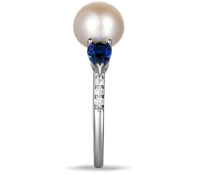 Diamonique Cultured Pearl & Created Sapphire Ring, Sterling — View 5