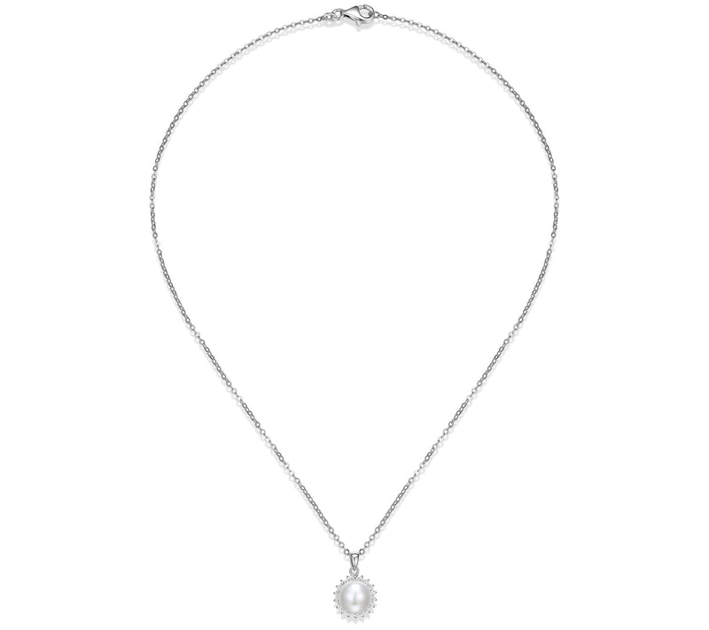 Diamonique & Cultured Pearl Earrings & Necklace Set, Sterling — View 6