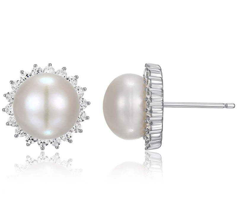 Diamonique & Cultured Pearl Earrings & Necklace Set, Sterling — View 4