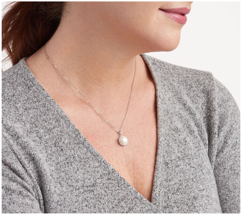 Diamonique & Cultured Pearl Earrings & Necklace Set, Sterling — View 8
