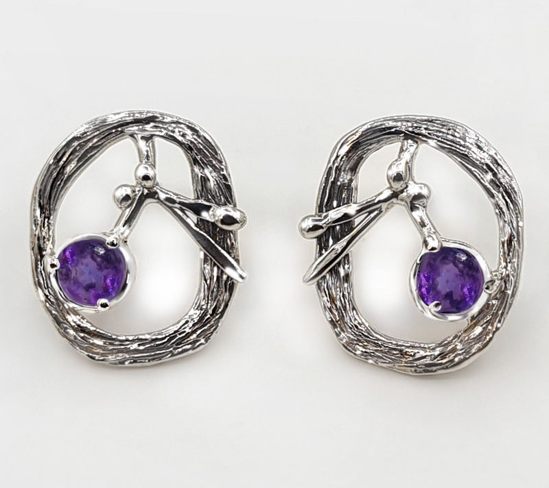 Hagit Sterling Silver Olive Branch Gemstone Earrings — View 11